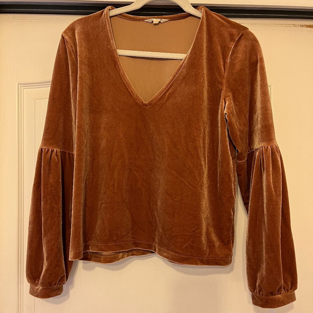 Madewell Crushed Velvet Longsleeve Balloon Top Shirt